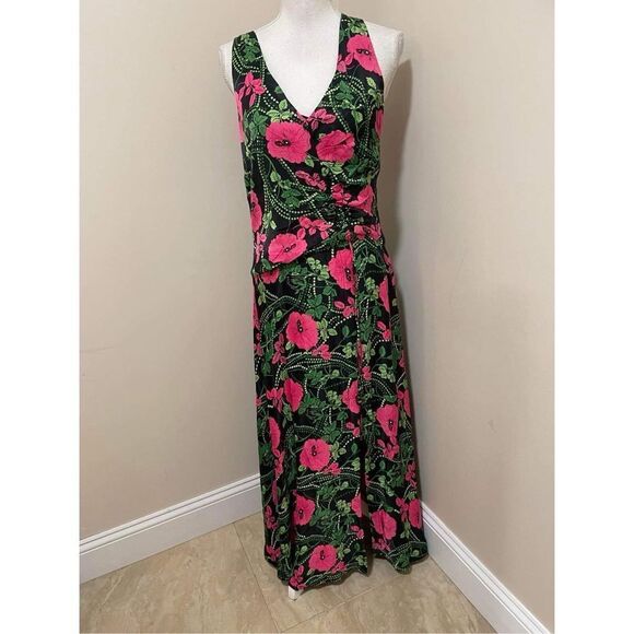 Anthropologie Floral Midi Dress in Black and Pink size 8 - Picture 5 of 9